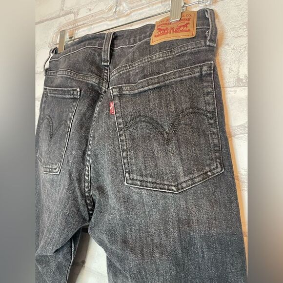 Levi's Wedge Skinny Grey Dark Distressed Hem Denim Jeans Button Up Closure - Picture 4 of 7